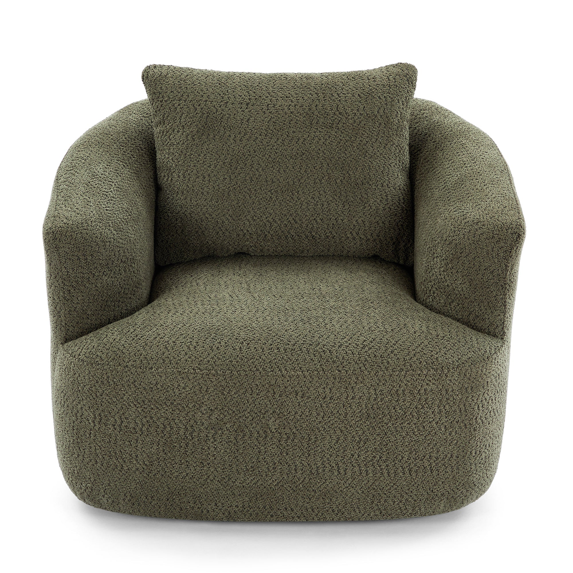360° Swivel Chair, Chenille Upholstered Barrel Sofa Chair with Throw Pillow, Green, 38.2' for Living Room, Bedroom, Office