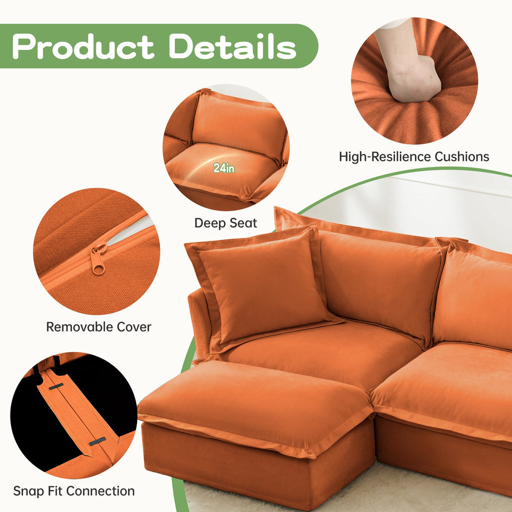 Set of 2 Slipcovered Armchairs,Deep Seat Accent Chair Set for Living Room, Reading Room, Bedroom and Working Spaces,Armchair Sets with Large Soft Pillows,Chenille Fabric,Orange
