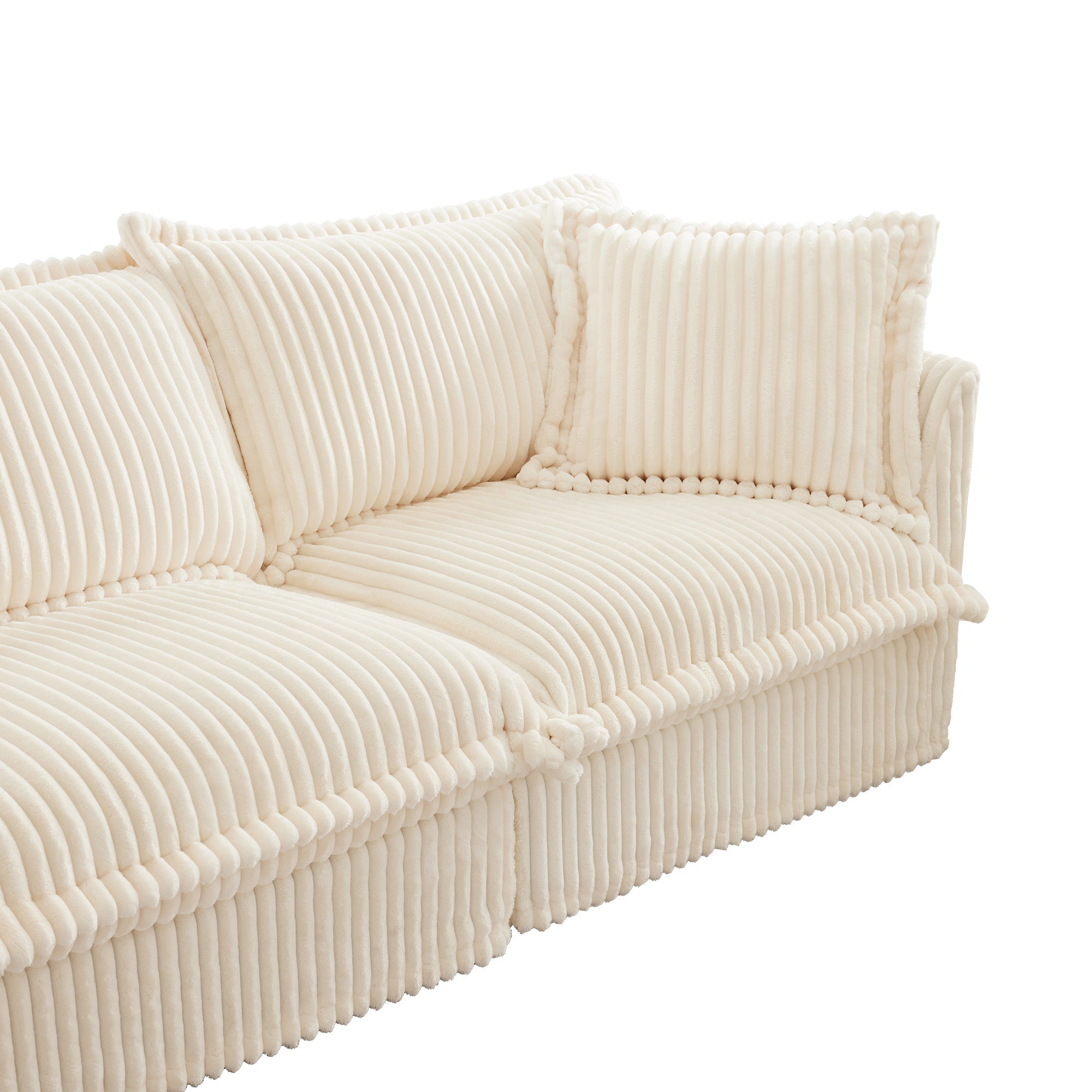Living Room Sofa Slipcovered Sofa 3 Seater Sofa With 3 Ottomans, Oversized 3-Seat Sleeper Sofa Bed Home Theater Sofa, Corduroy, Cream