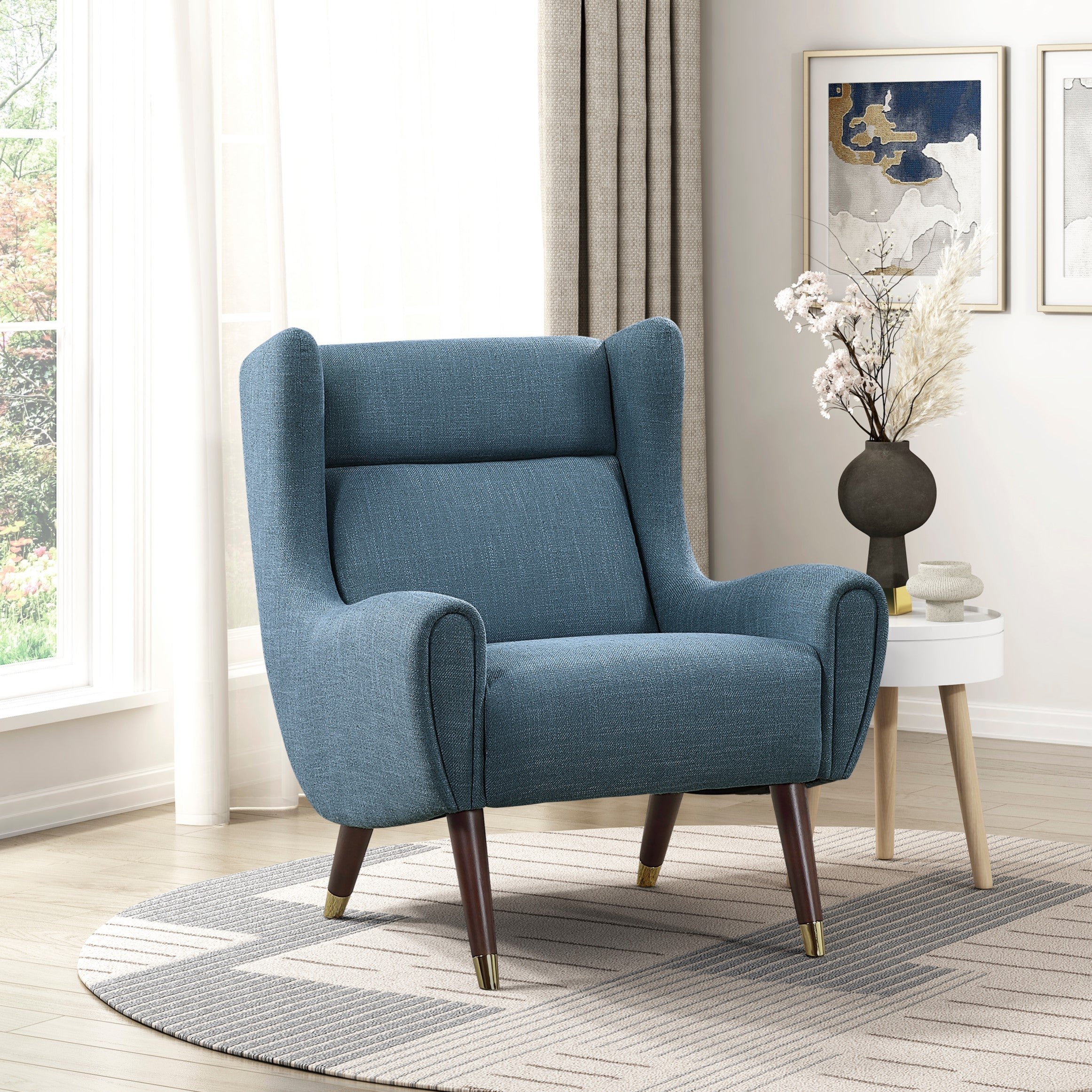Modern Wingback Upholstered Blue Accent Chair 1pc Solid Wood Sleek Design Luxury Furniture