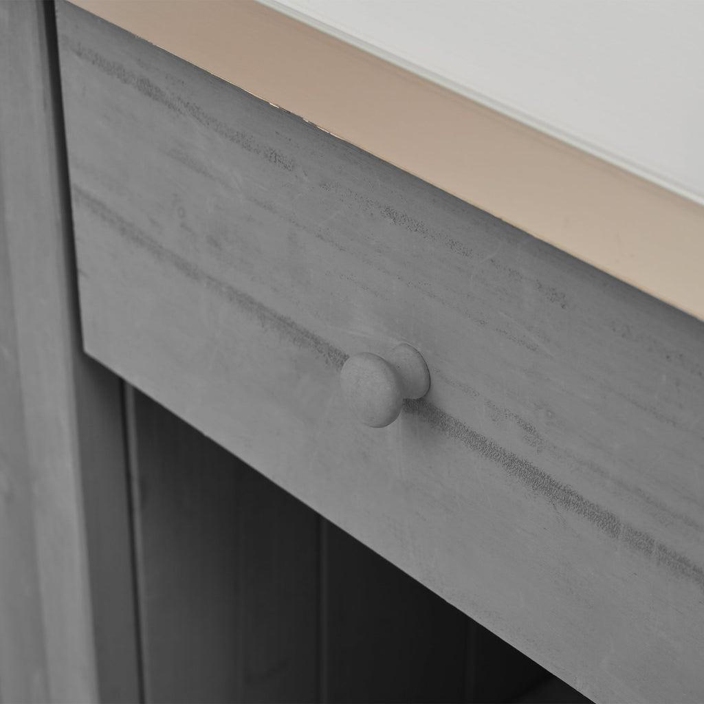 Outdoor Kitchen Island Fir Wood Kitchen Island with Stainless Steel Top, Ample Storage, Towel and Spice Racks, Bottle Opener, Grey