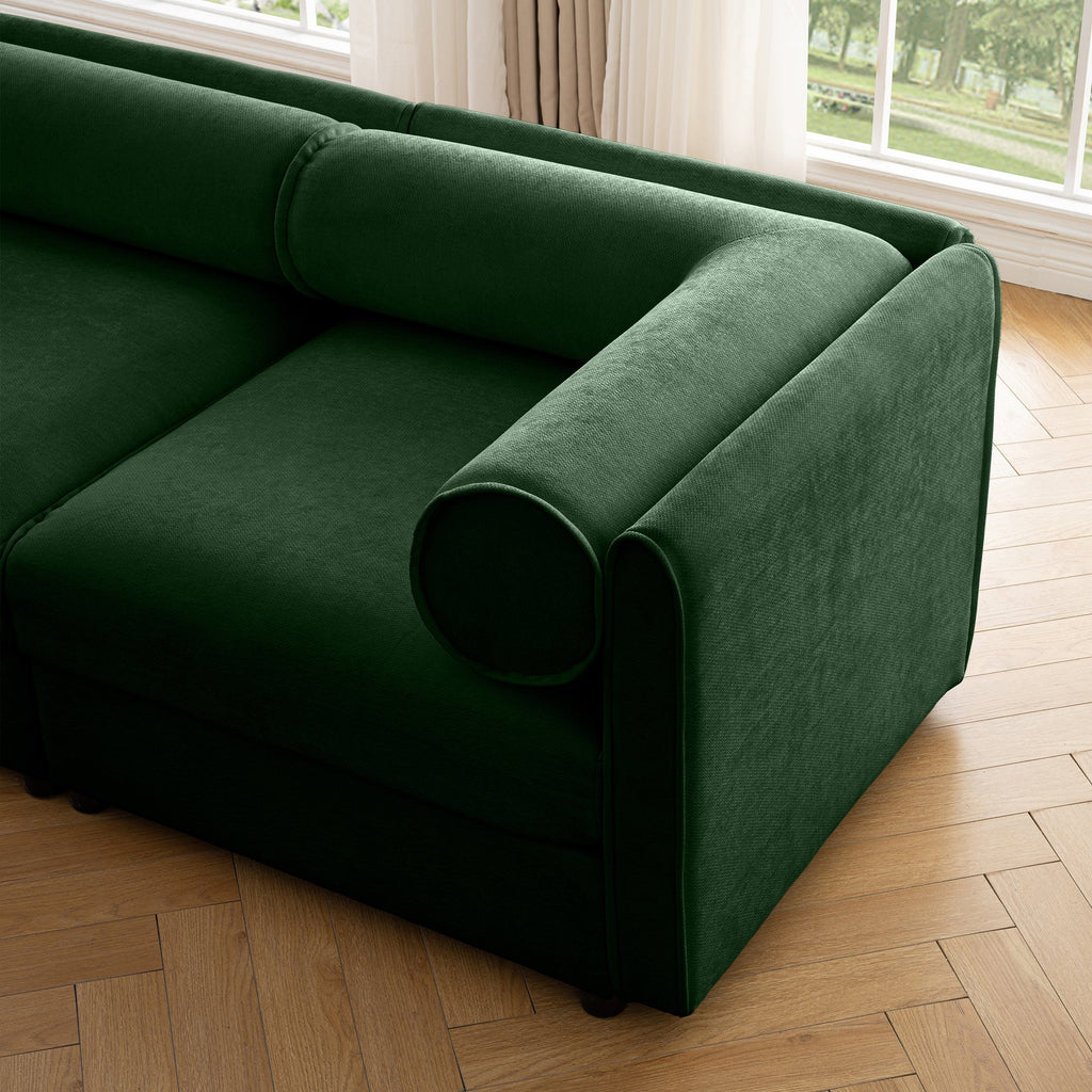 Stylish Green Chenille 2-Seater Sofa with Storage Seat, Cylindrical Backrest and Armrests, Modern Fabric Loveseat Featuring Hidden Storage Space