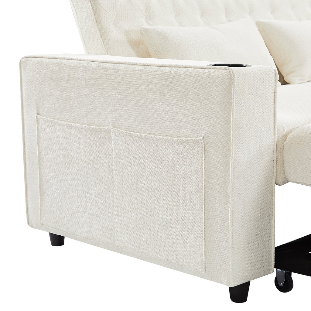 61.4' Pull-out Sofa Bed Convertible Couch Loveseat Sofa Modern Sleeper Sofa with Adjustable Backrest for Living Room, Beige