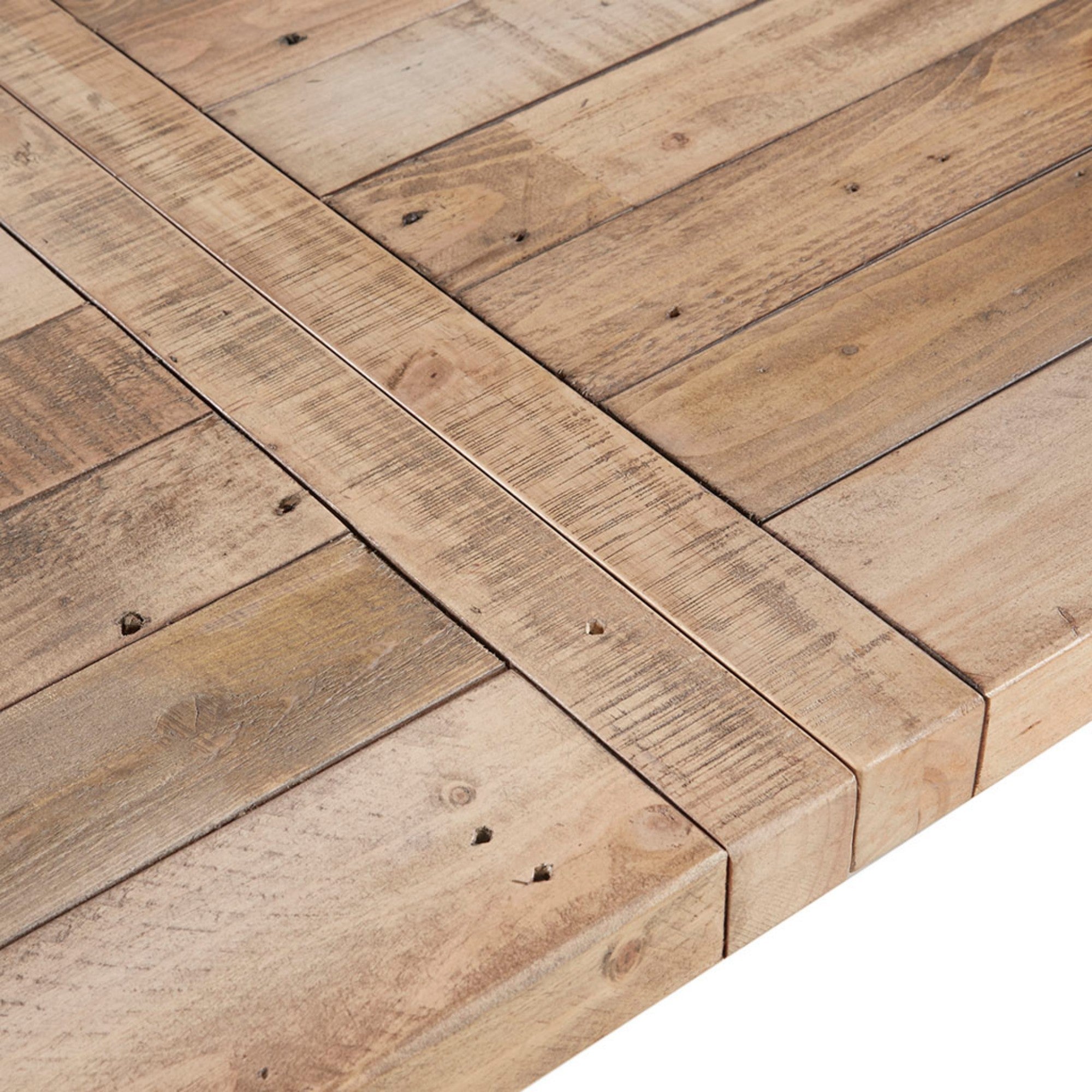 Rustic Dining Table with Metal Support in Natural Pine Wood Finish, 72 x 36 inches