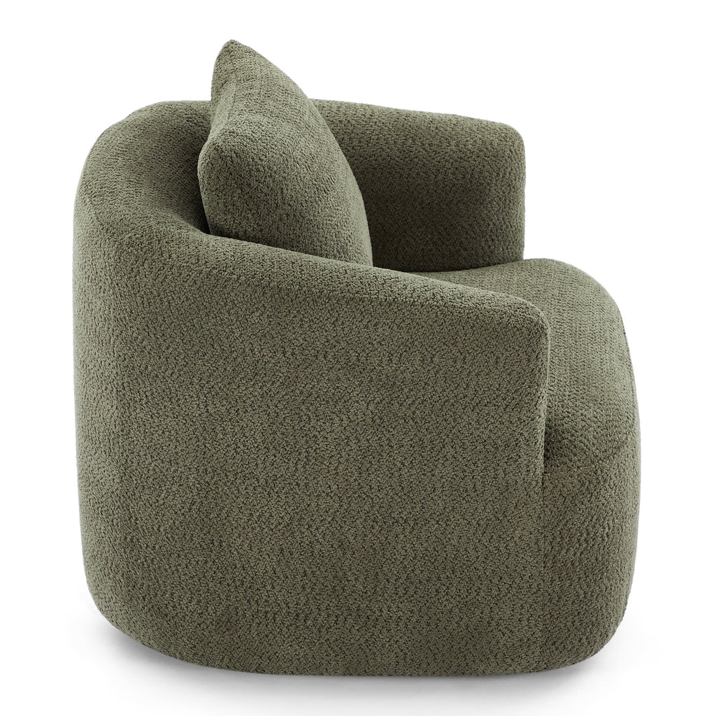 360° Swivel Chair, Chenille Upholstered Barrel Sofa Chair with Throw Pillow, Green, 38.2' for Living Room, Bedroom, Office
