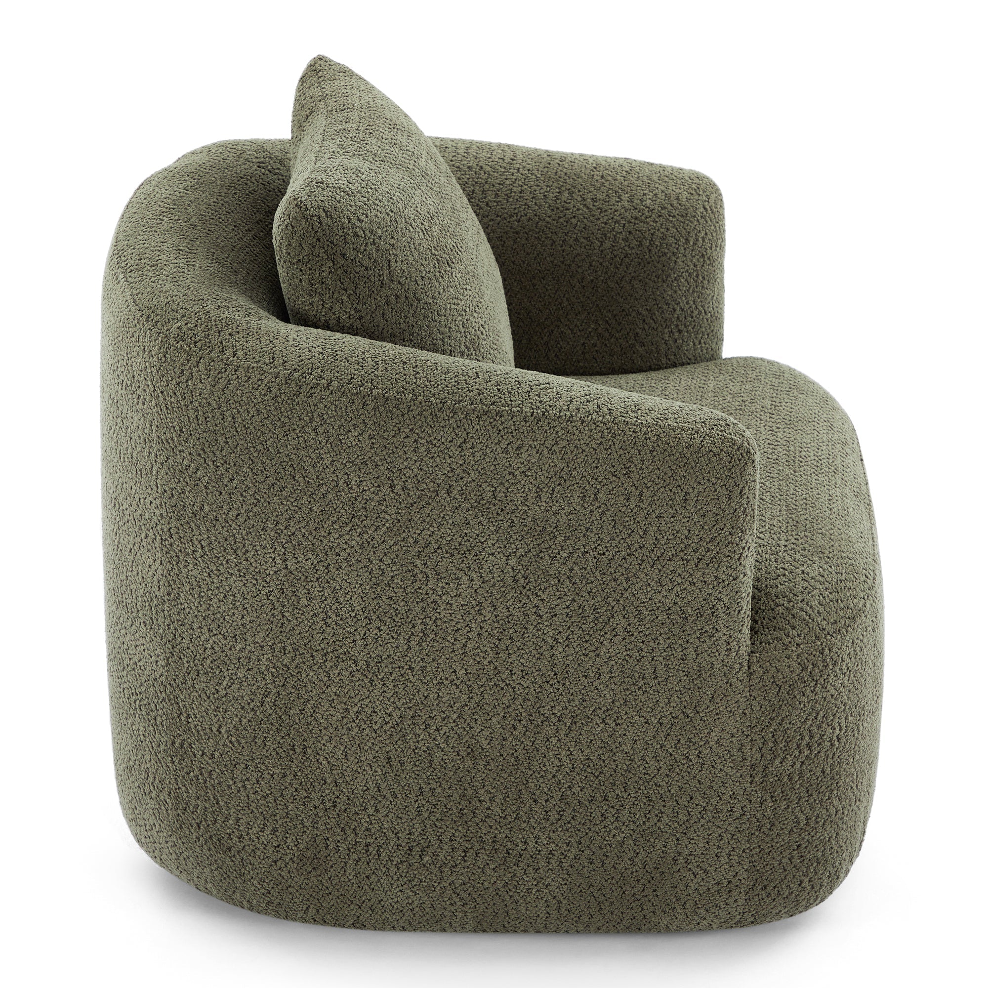 360° Swivel Chair, Chenille Upholstered Barrel Sofa Chair with Throw Pillow, Green, 38.2' for Living Room, Bedroom, Office