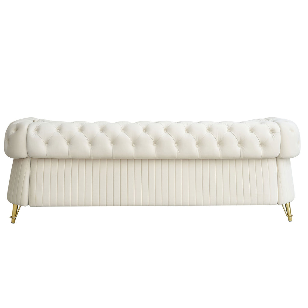 89''W Chesterfield Modern Tufted Velvet Living Room Sofa with Two Seat Cushions and Two Toss Pillows,Beige