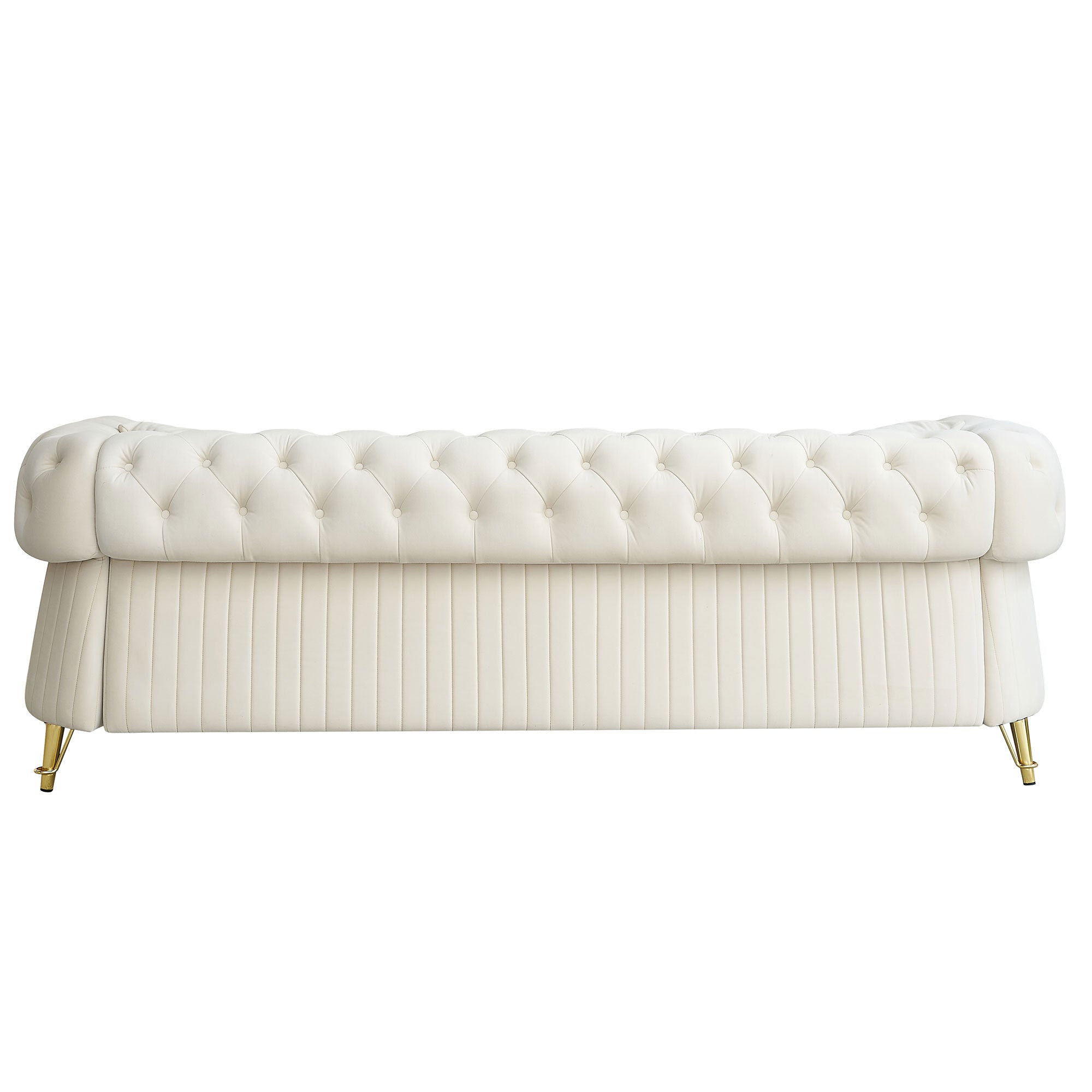 89''W Chesterfield Modern Tufted Velvet Living Room Sofa with Two Seat Cushions and Two Toss Pillows,Beige