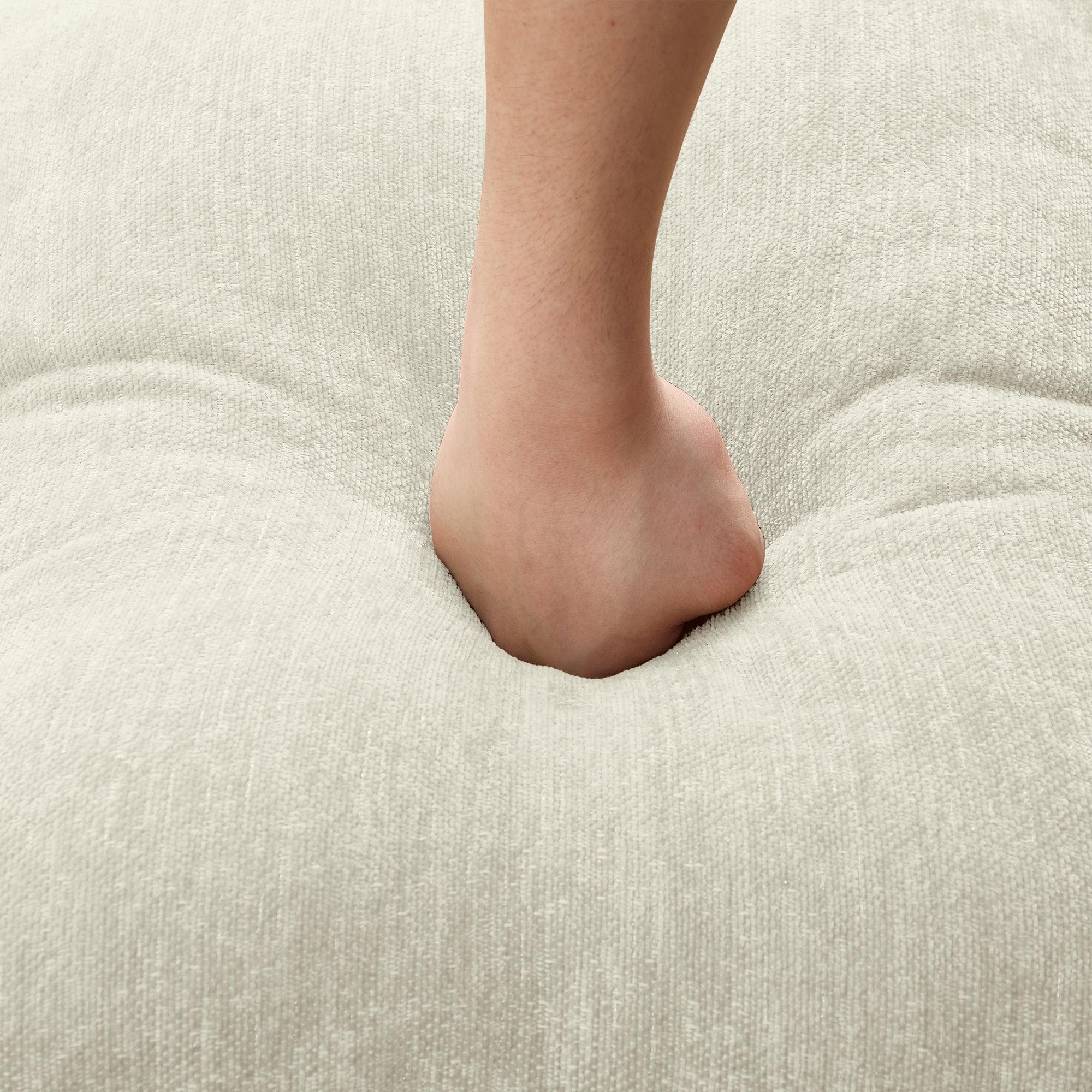 Elegant Mid Century Large 3 Seater Sofa Couch with Flared Arms and Removable Ruffles Pleats Skirts and Spindle Legs, Comfy Chenille Three-Seat Sofa for Living Room, Beige White