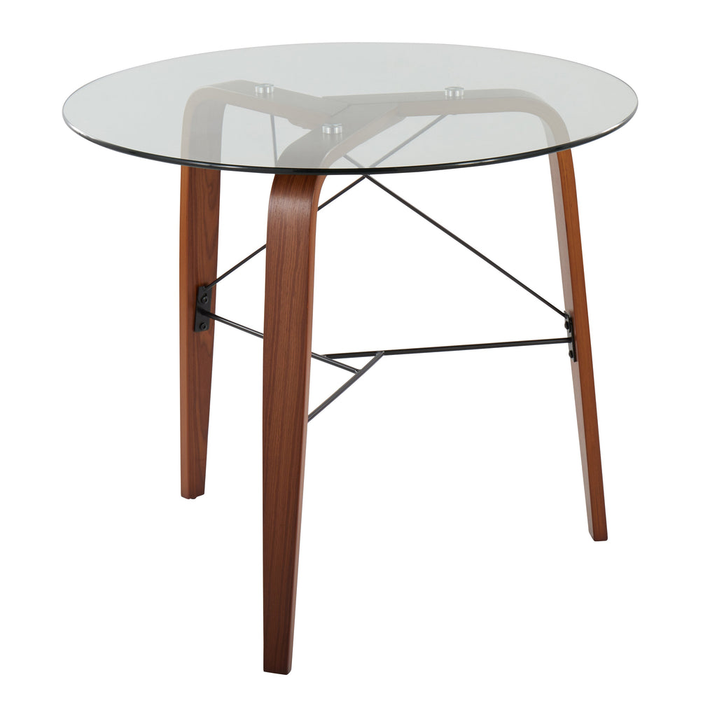 Trilogy Contemporary Round Dinette Table in Walnut Wood and Clear Glass by LumiSource