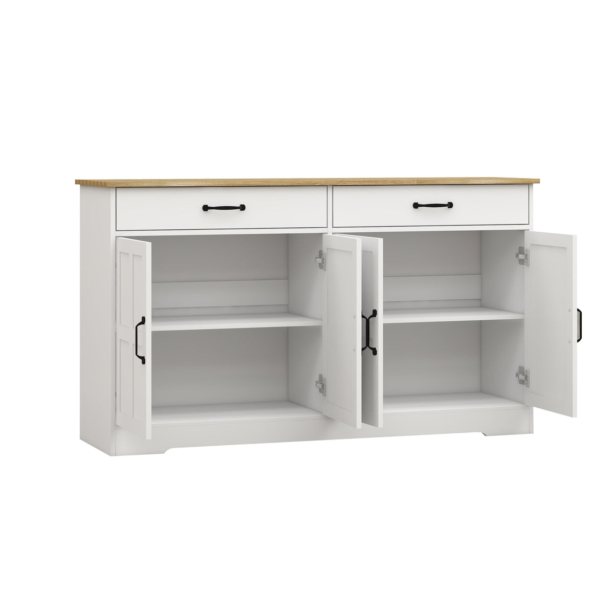 55.91" Large Farmhouse Buffet Cabinet Storage Sideboard with 2 Drawers and 4 Doors for Dining Living Room Kitchen Cupboard-White