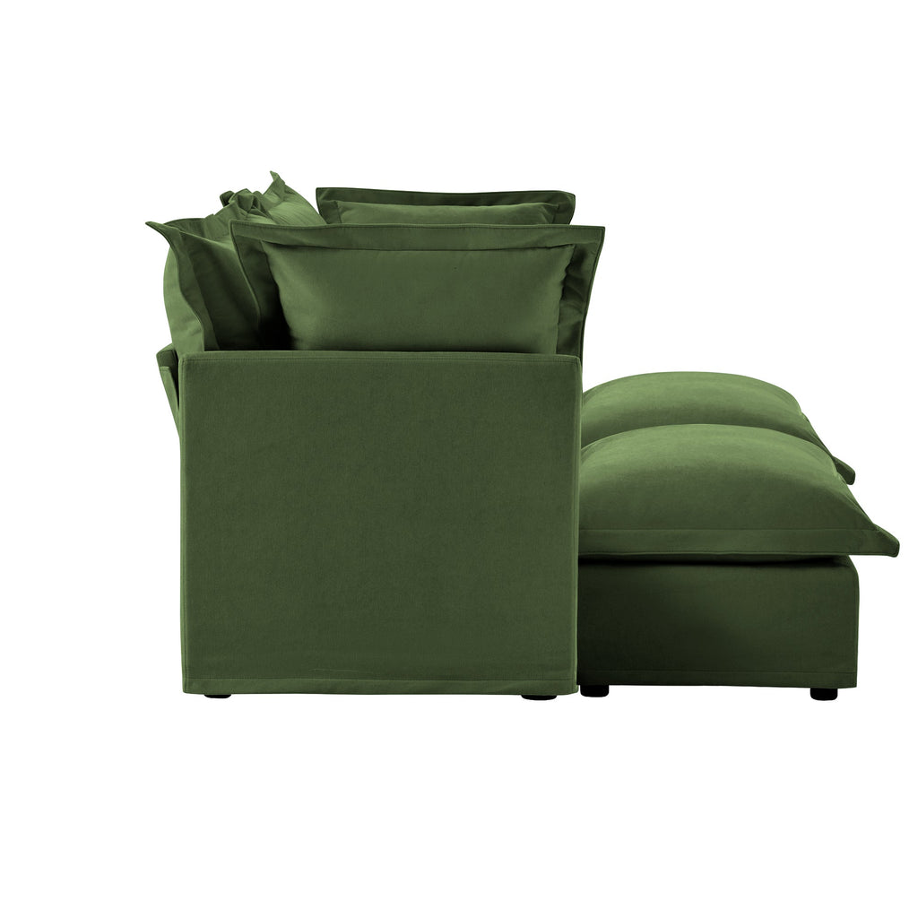 Slipcovered Sofa 2 Seater Sofa    With 2 Ottomans, 2 Seater Sleeper Sofa Bed Home Theater Oversized Sofa For Living Room,  Chenille, Green