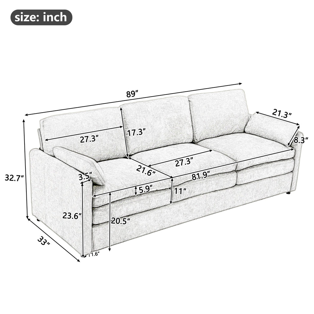 89'  Cozy Upholstered 3-seater Sofa Oversized Comfy Cloud Sofa Double Cushion 3-seater Sofa Plush Cushion Sofa Couch for Living Room, Grey
