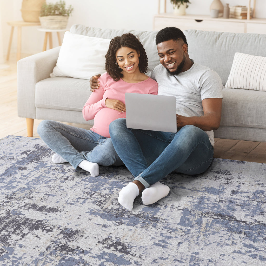 NAAR PAYAS Collection 2X3 Grey / Denim / Abstract Doormat Rug