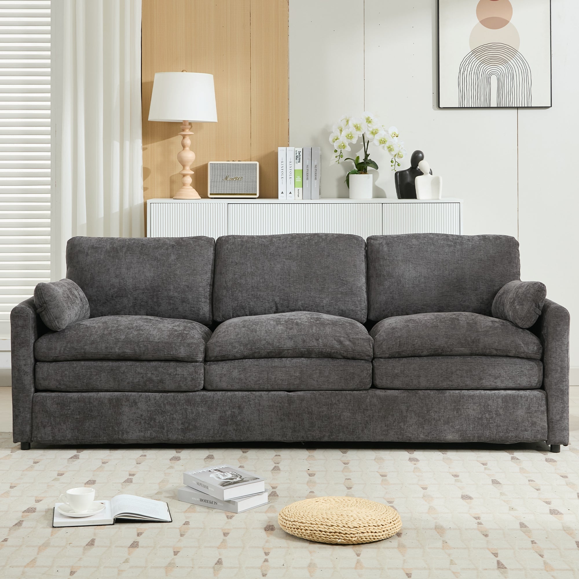 89'  Cozy Upholstered 3-seater Sofa Oversized Comfy Cloud Sofa Double Cushion 3-seater Sofa Plush Cushion Sofa Couch for Living Room, Grey