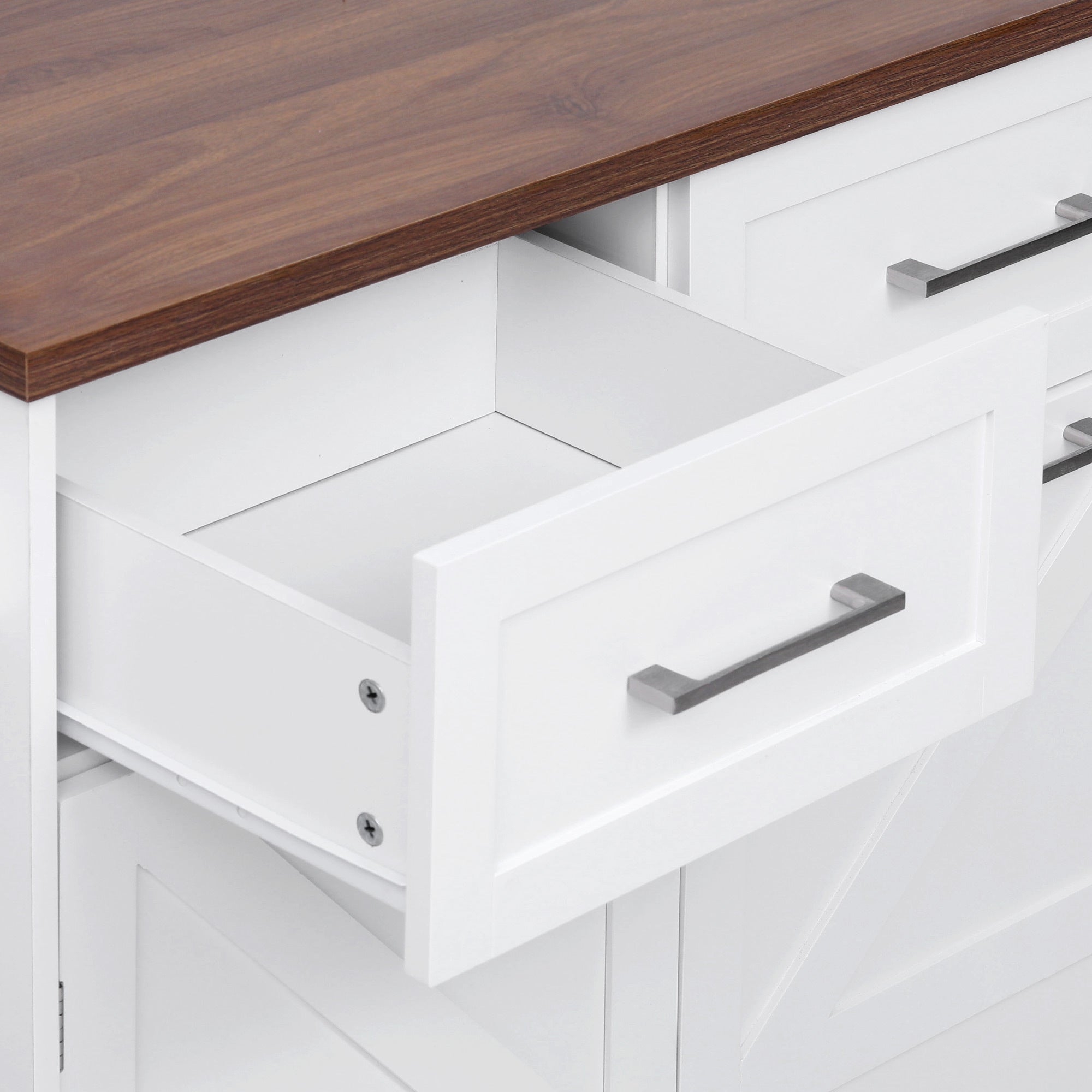 K&K 47.2' Farmhouse Kitchen Island with Drop Leaf, Kitchen Storage Island with Removable Side Racks, Two Drawers, Rolling Kitchen Cart on Wheels with Towel Rack, for Home, Kitchen, Dining Room, White