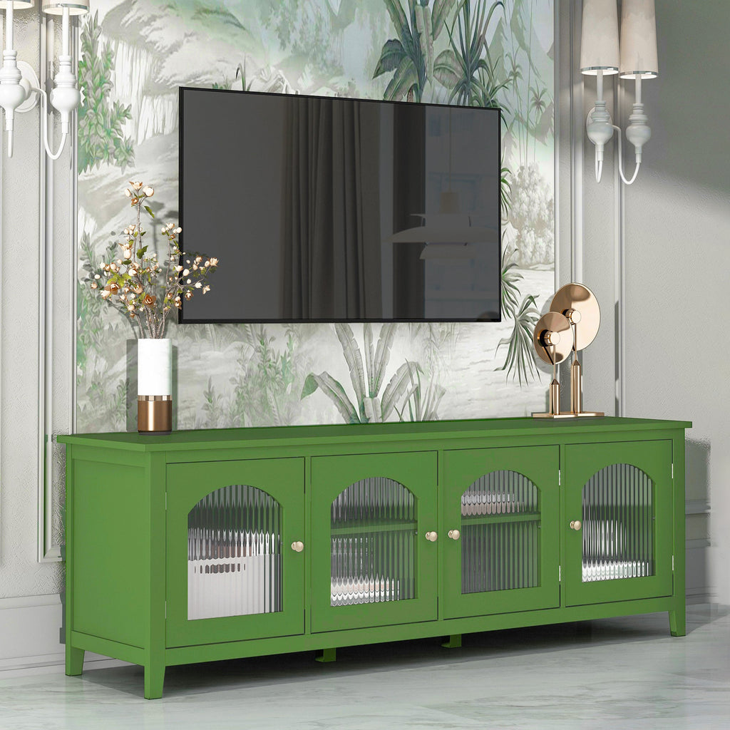 Stylish Antique Green TV Cabinet with Solid Wood Frame and Changhong Glass Door, 71-inch