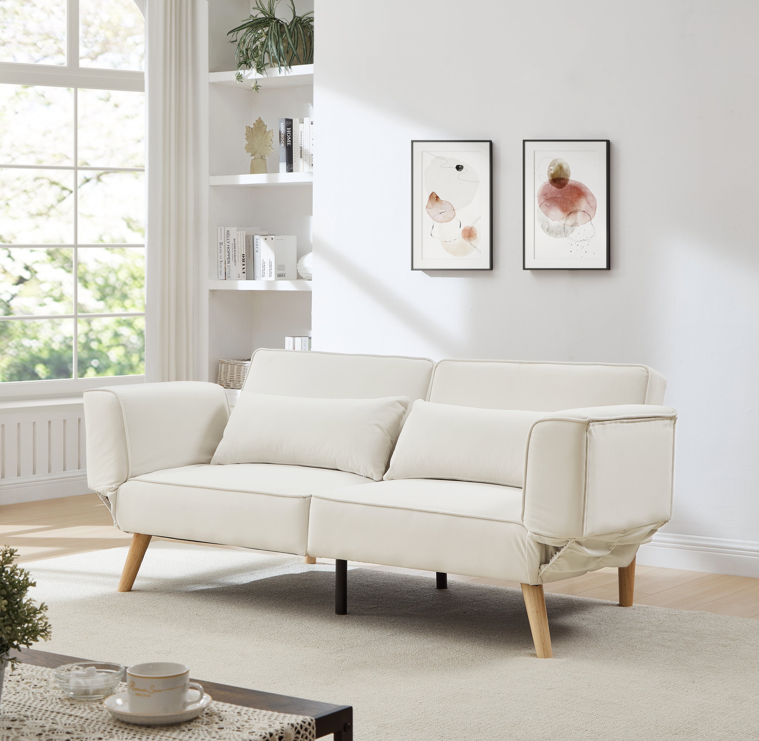 72.8'' Futon Sofa Bed, Sleeper Sofa, Small Couch with Adjustable Armrests, Adjustable Recliner Sleeper Sofa Bed for Living Room, Bedroom, Apartment, Beige