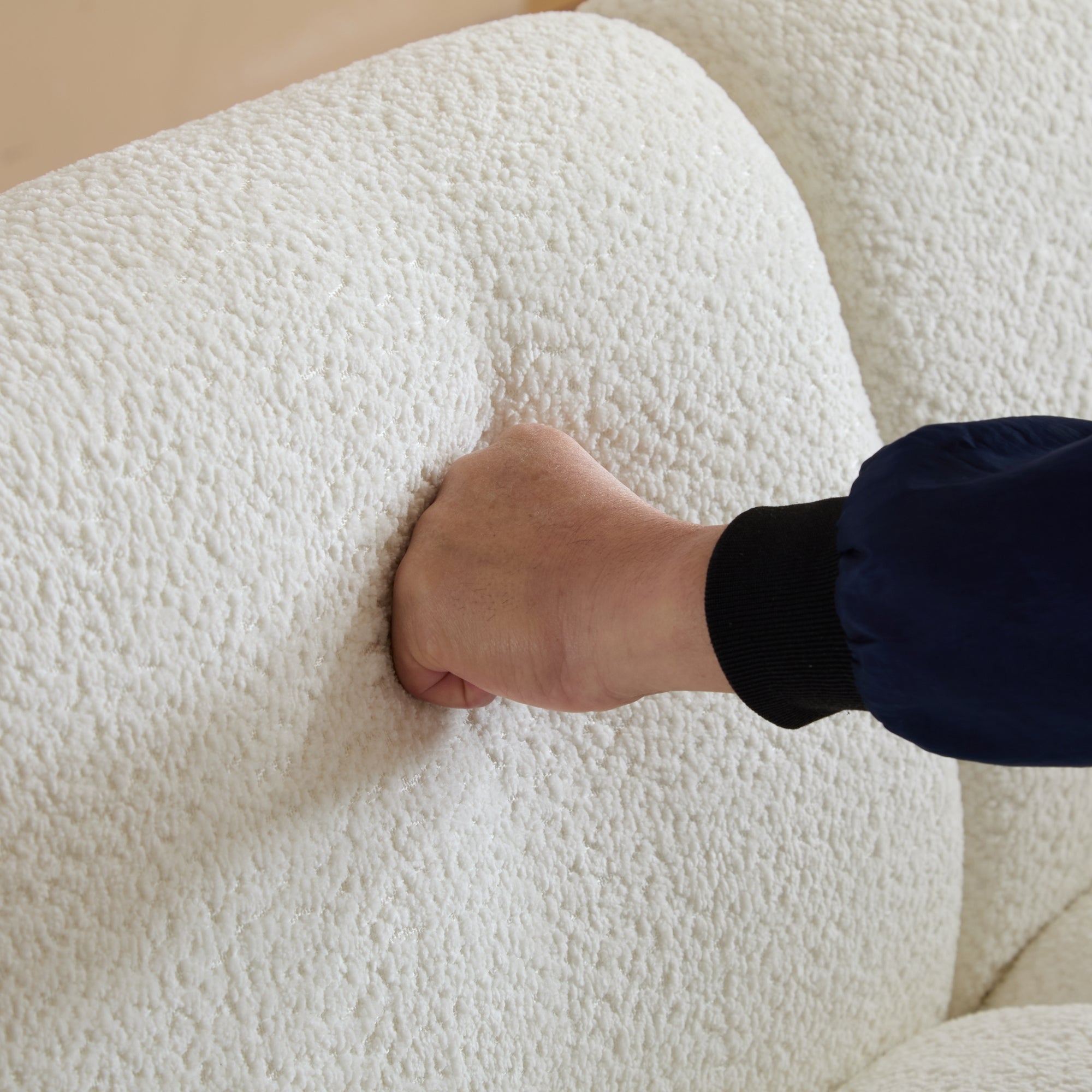 Tonson Wave Design 83' 3-Seater Sofa White Fabric Living Room Furniture