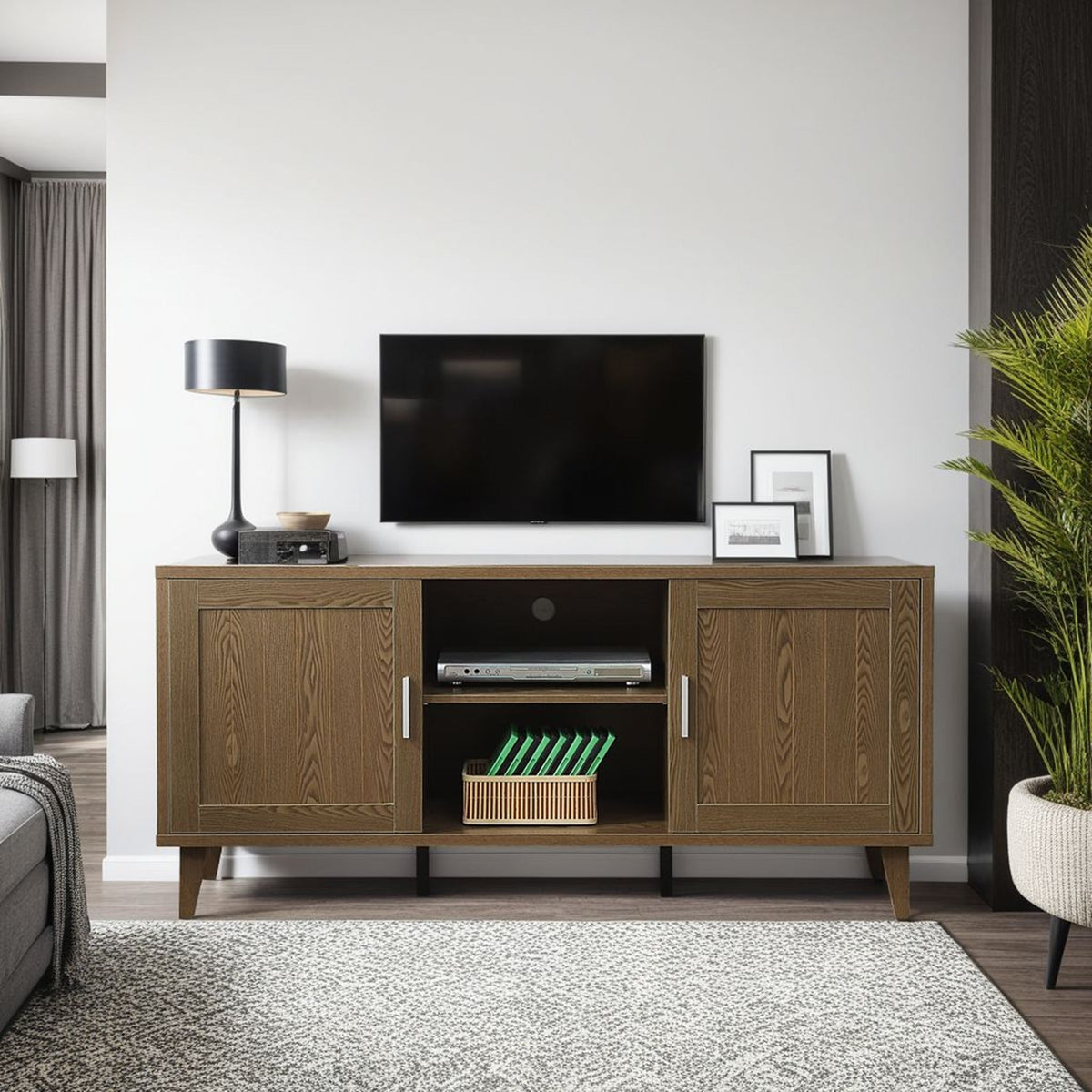 Modern 60 Inch TV Stand for TVs up to 65 inches, Classic Walnut Finish