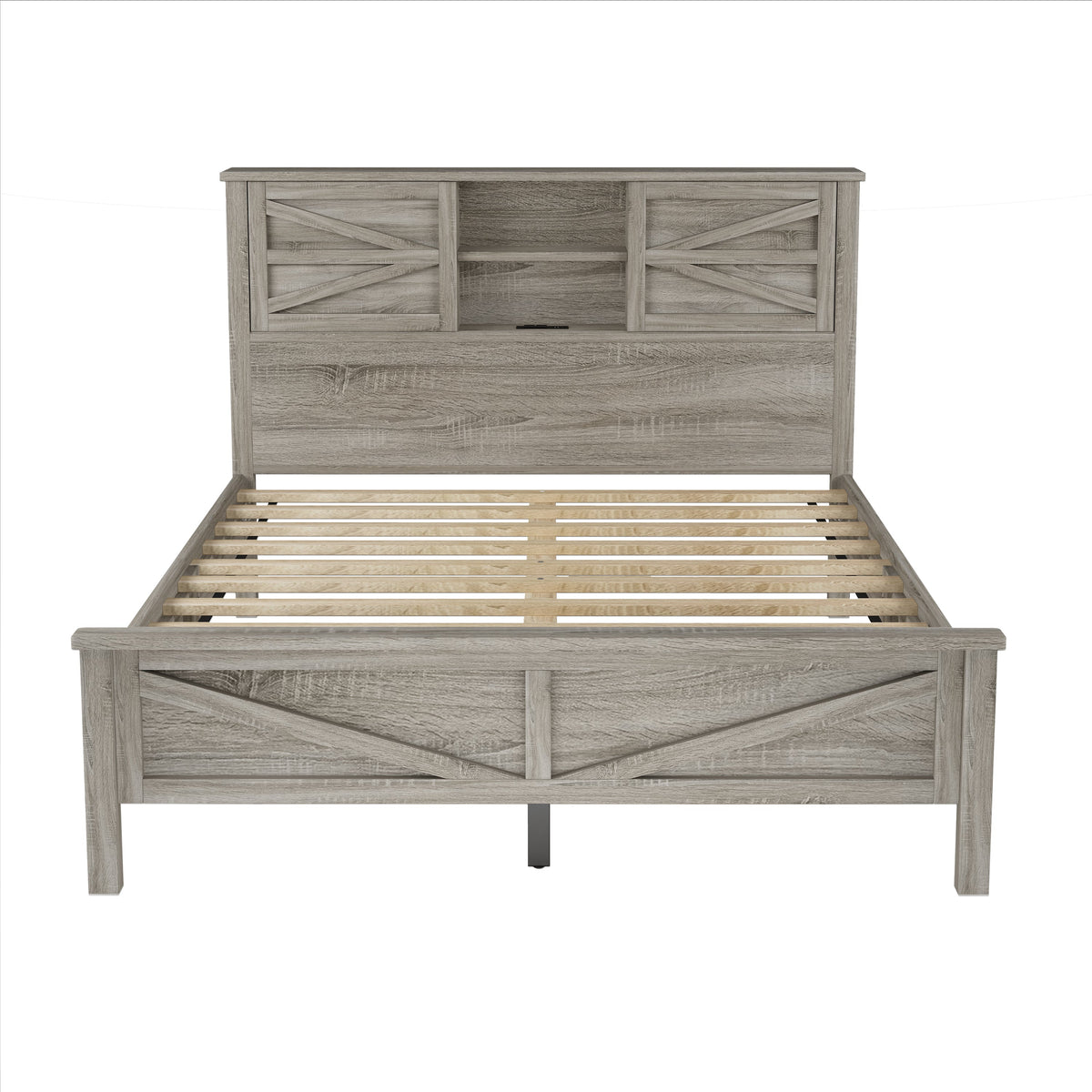 3-Pieces Bedroom Sets Queen Size Farmhouse Platform Bed with Double Sliding Door Storage Headboard and Charging Station, Storage Nightstand and Dresser, Antique Gray(Old SKU HL000092AAG)