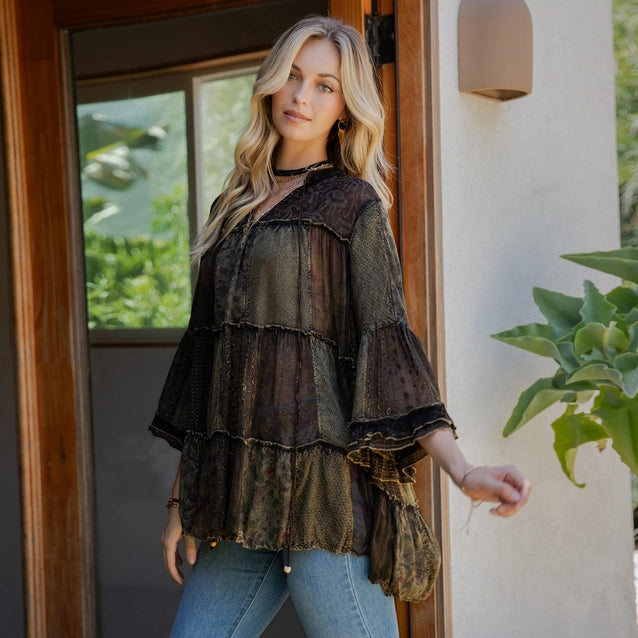 Young Threads Chic Overdyed Band Collar Jhabla Top