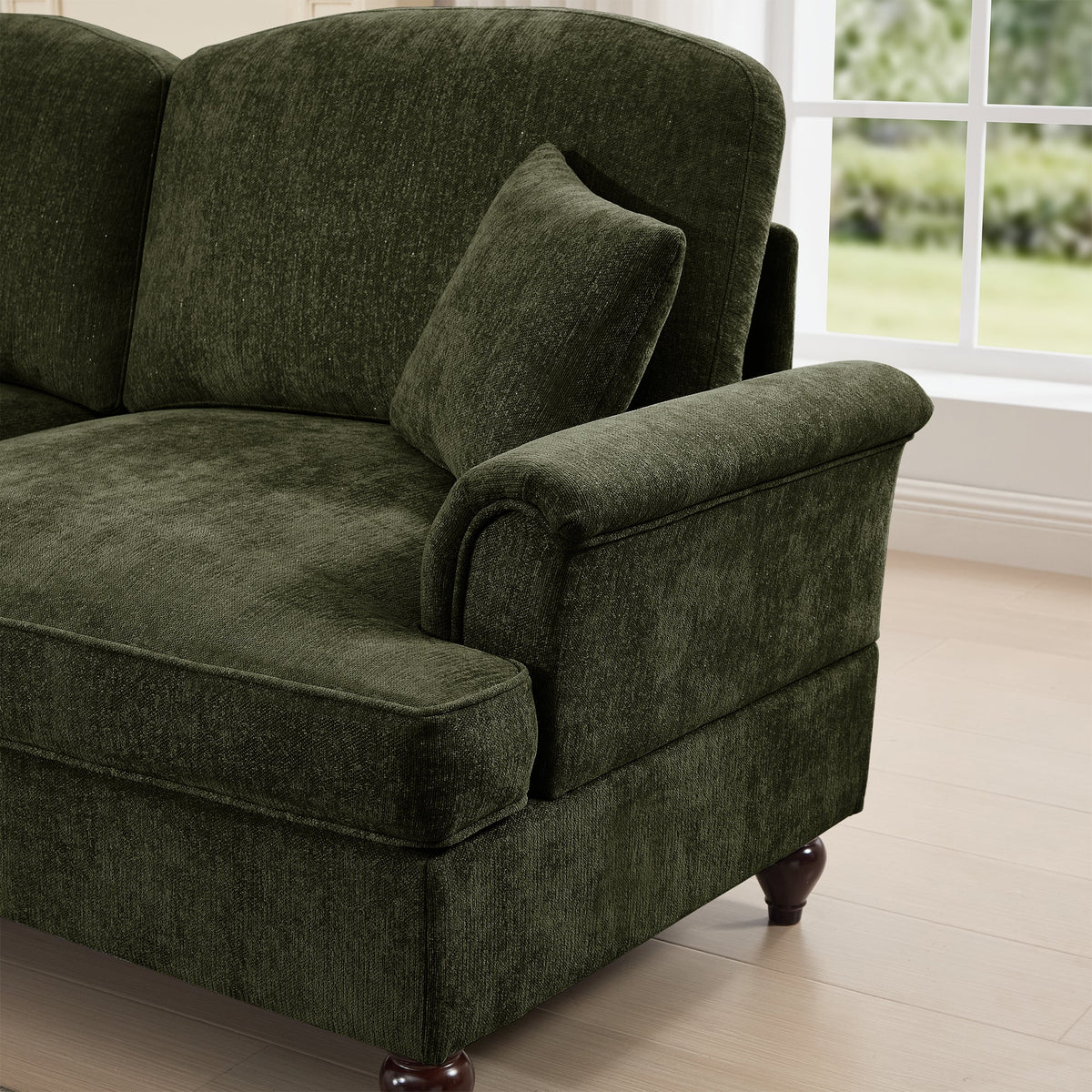 Classic 2 Piece Modular Couch Living Room Sofa Set with Flared Arms and Removable Ruffles Pleats Skirts and Spindle Legs, 2 Seater Sofa + 2-Seat Loveseat Sofa Sets for Living Room,Green