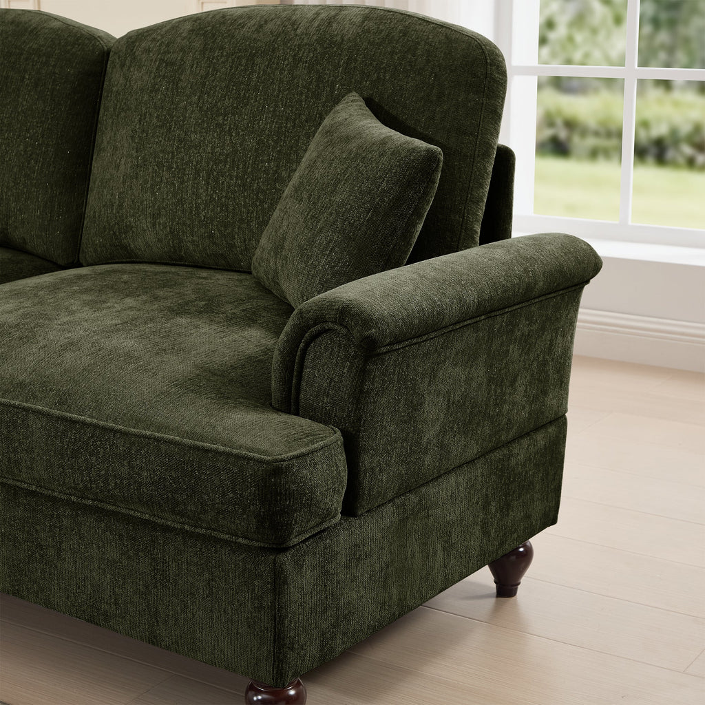 Classic 2 Piece Modular Couch Living Room Sofa Set with Flared Arms and Removable Ruffles Pleats Skirts and Spindle Legs, 3 Seater Sofa + 2-Seat Loveseat Sofa Sets for Living Room,Green