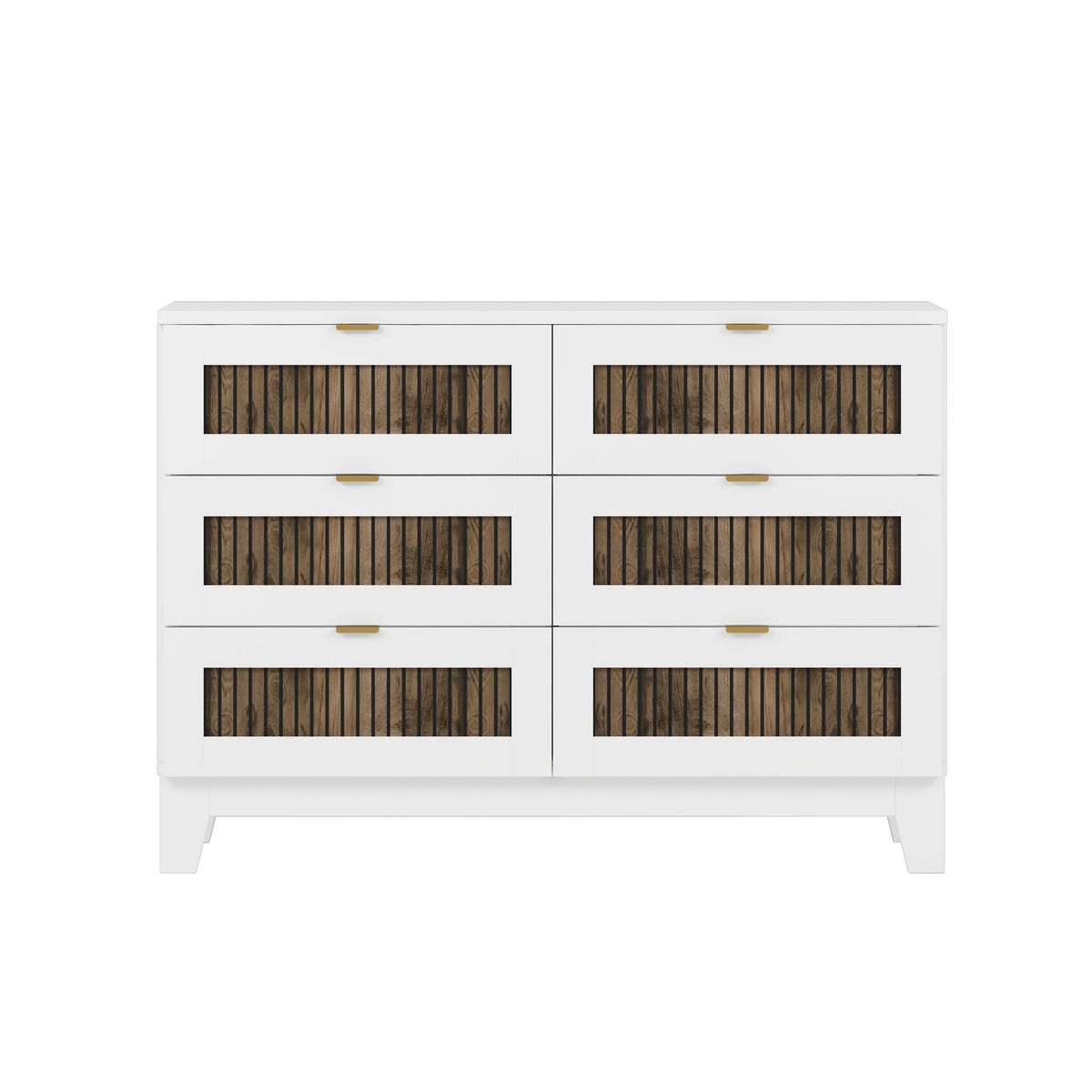 4-Pieces Bedroom Sets, Queen Size Farmhouse Platform Bed with Wooden Strip Stickers Decoration, Storage Nightstand and Dresser with Metal Handle, White(Old SKU: HL000191AAK)