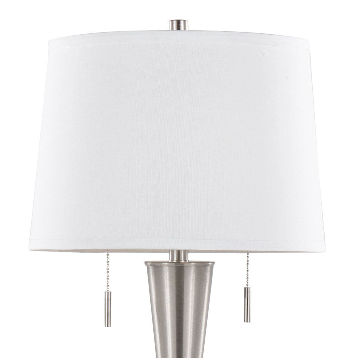 Jules 30.25' Contemporary Metal Table Lamp in Brushed Nickel with White Linen Shade and Built-In USB Port from Grandview Gallery by LumiSource - Set of 2
