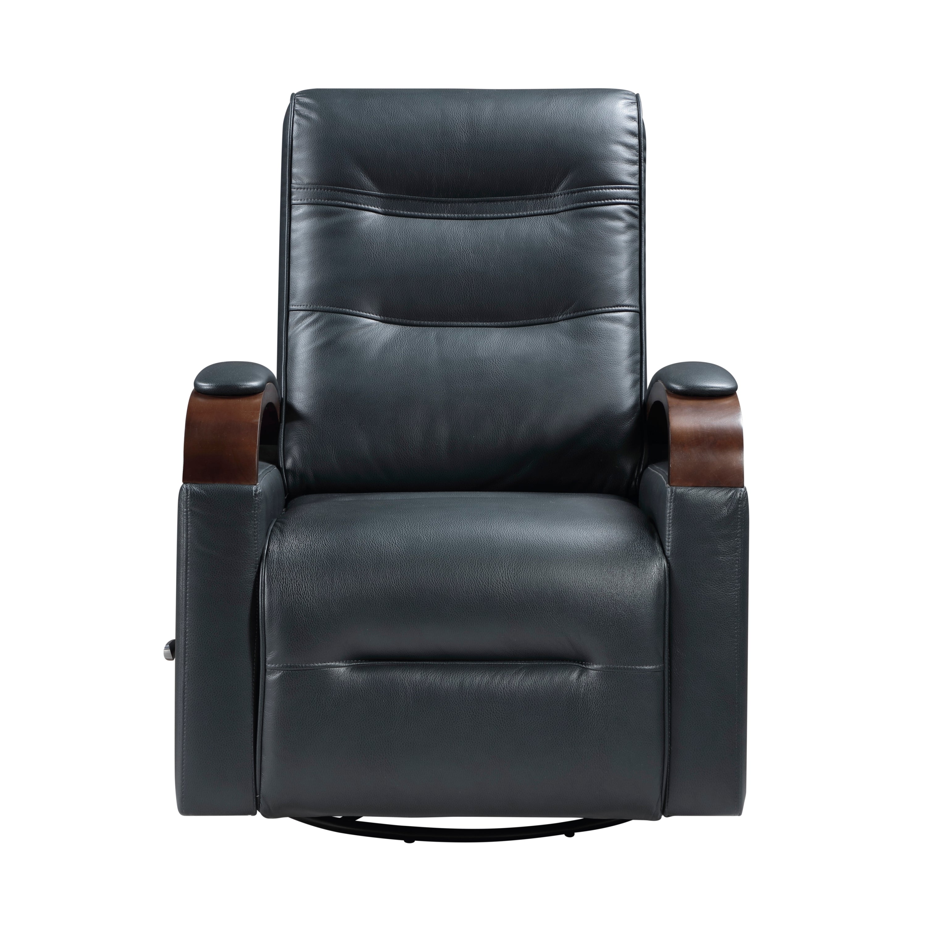 1pc Swivel Gliding Recliner Faux Leather Upholstered Solid Rubberwood Arms Luxurious Living Room Furniture, Navy