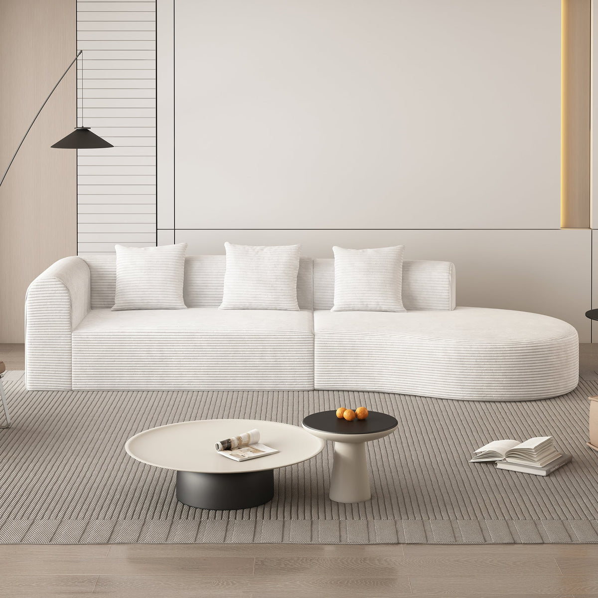 123*37 inch extra large deep modular sofa, cloud sofa 4-person sofa, can sit or lie down, living room corduroy modular sofa, no assembly required, white