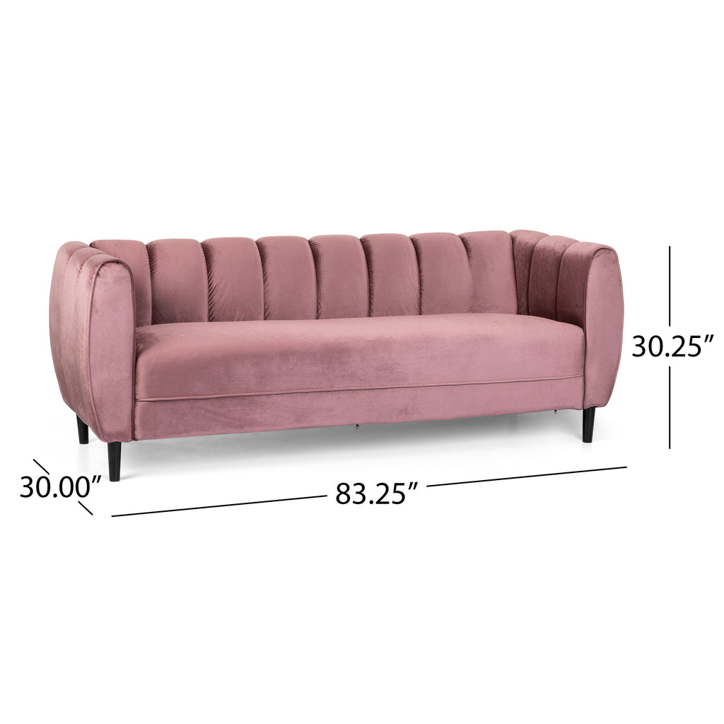 Miranda Velvet 3-Seater Sofa with Modern Glam Style and Blush Color