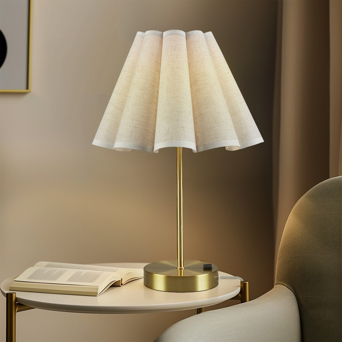 Tap-Control and Dimmable Accent Table Lamp with Power Outlet Gold See below