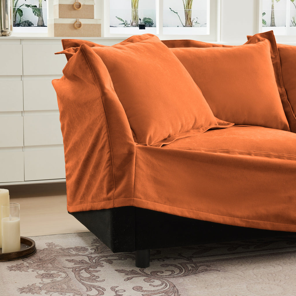 Set of 2 Slipcovered Armchairs,Deep Seat Accent Chair Set for Living Room, Reading Room, Bedroom and Working Spaces,Armchair Sets with Large Soft Pillows,Chenille Fabric,Orange