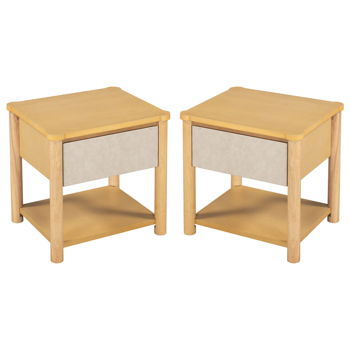 Modern King Bed Frame Set with 2 Nightstands, Beige Wood Platform Bed with Headboard and Matching Bedside Tables for Bedroom