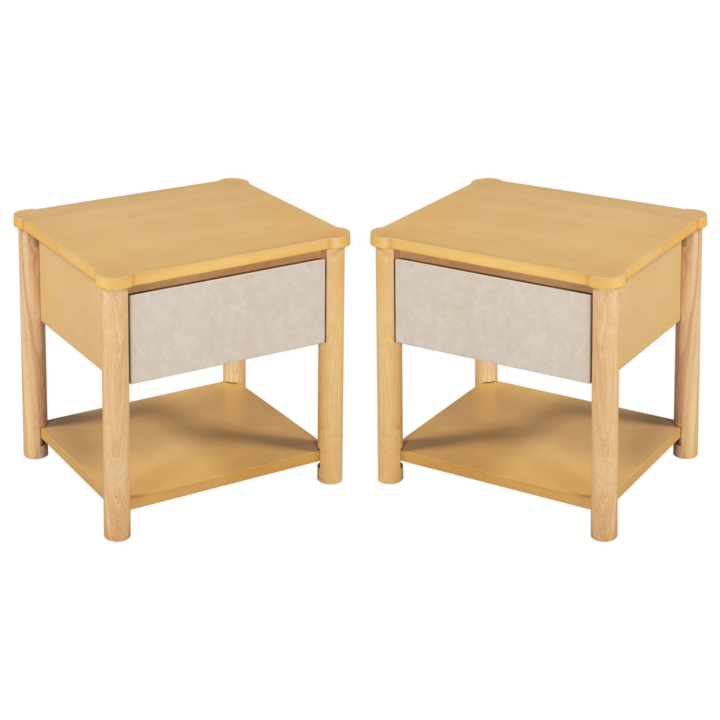 Modern Queen Bed Frame Set with 2 Nightstands, Beige Wood Platform Bed with Headboard and Matching Bedside Tables for Bedroom