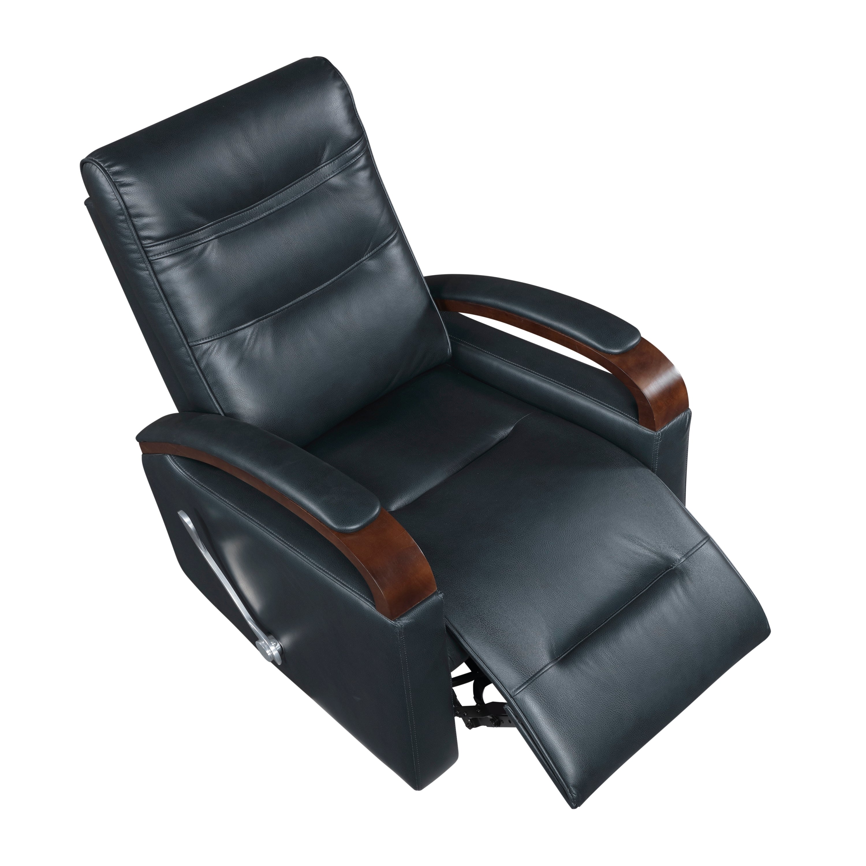 1pc Swivel Gliding Recliner Faux Leather Upholstered Solid Rubberwood Arms Luxurious Living Room Furniture, Navy