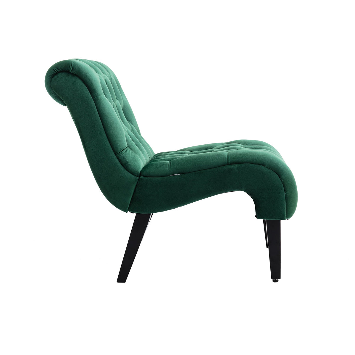 COOLMORE Modern Velvet Armless Accent Living Room Chair / Leisure Chair,Upholstered Fabric Button Comfortable Chair with Wooden Legs for Bedroom, Living Room, Office (Green Velvet)