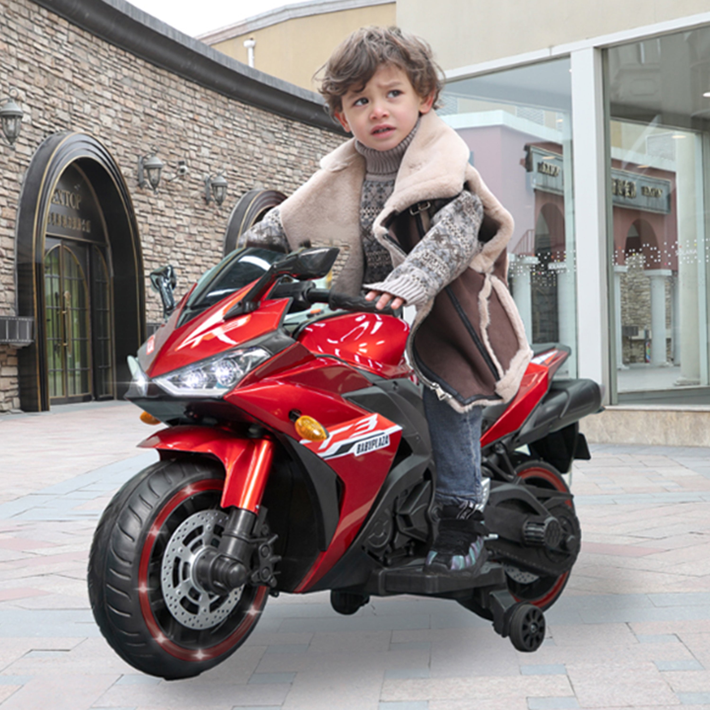 Kids 12V Motorcycle with Training Wheels, Manual Throttle, and Lighting Wheels for Boys and Girls Ages 3-6