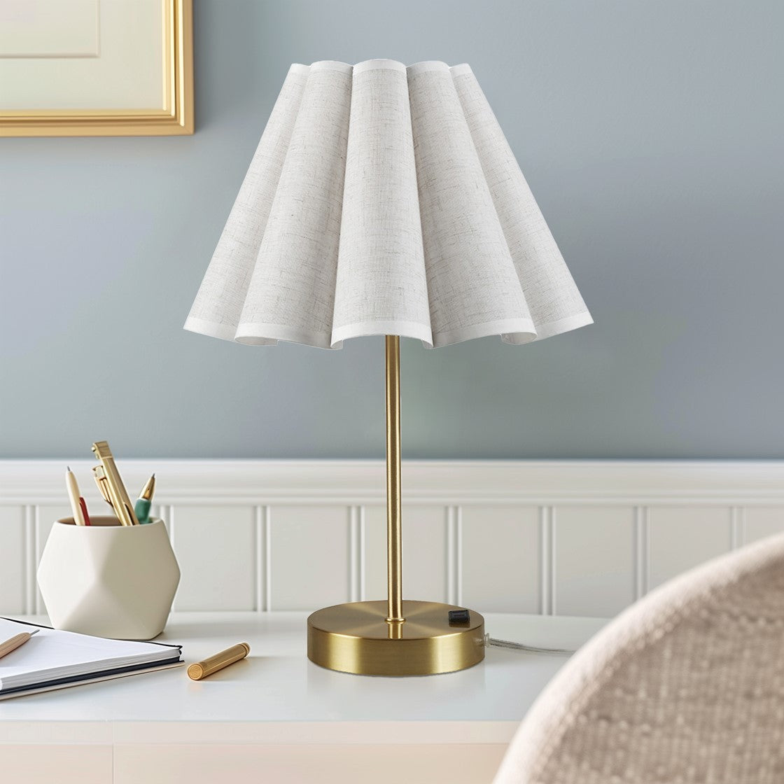 Tap-Control and Dimmable Accent Table Lamp with Power Outlet Gold See below