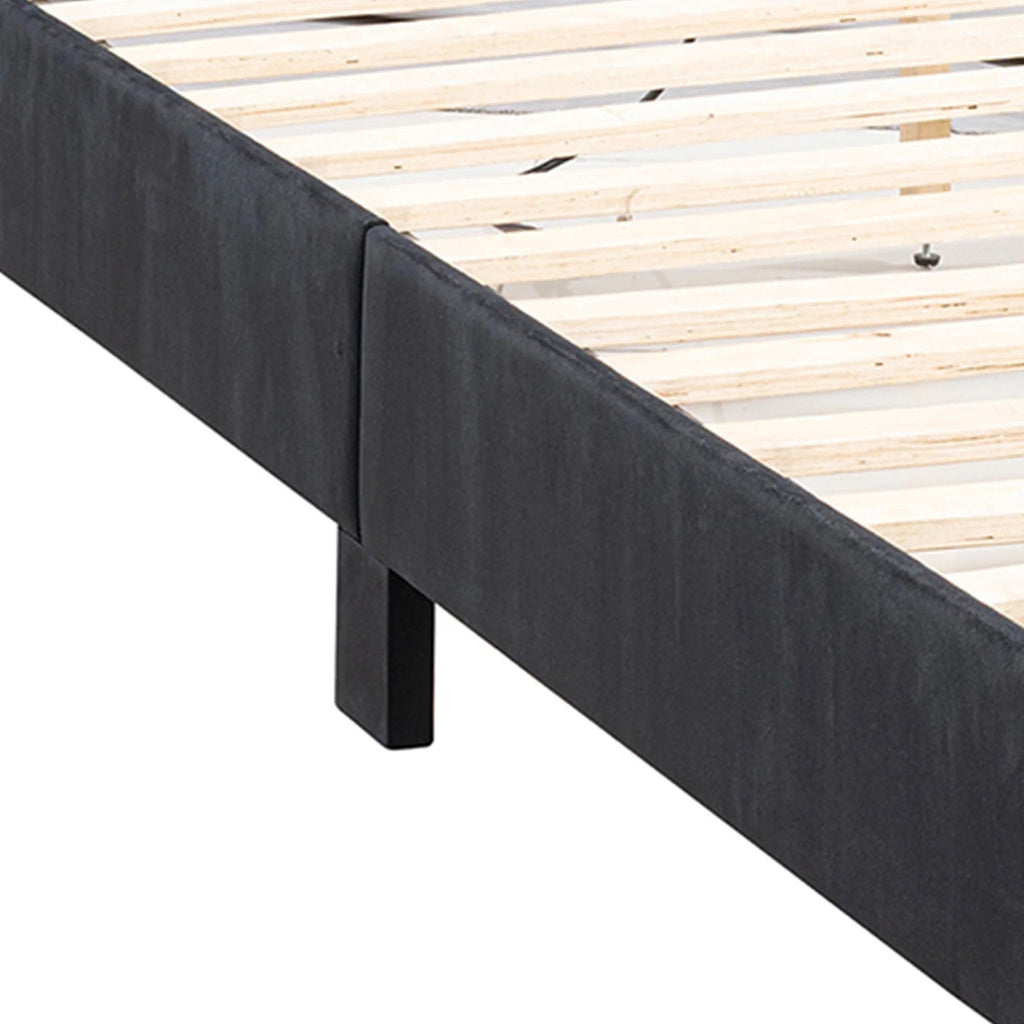 Queen Size Bed And 2x Nightstands Bedroom Furniture Luxury Look Black Fabric Upholstered Bedframe w LED Nailhead Trim 3pc Bedroom Set