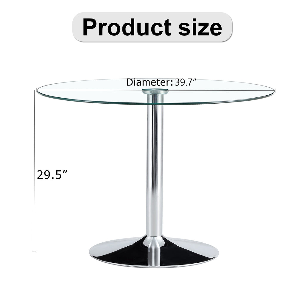 Modern Minimalist Circular Dining Table with Glass Top and Electroplated Silver Metal Legs for Restaurants and Living Rooms