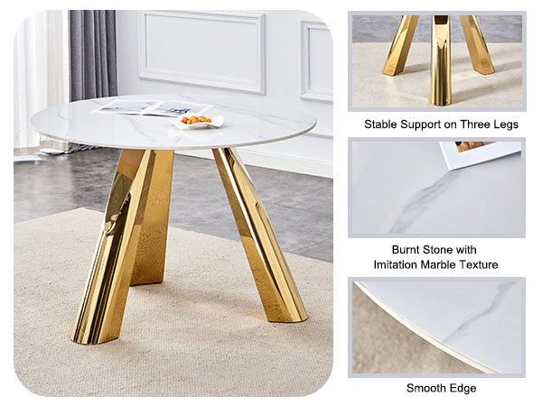 42' Luxury Sintered Stone Table: 0.45' Durable Top + 6' Steel Legs, 500lb Capacity, Stain/Heat-Resistant White/Gray Veined Surface - Modern Minimalist Design