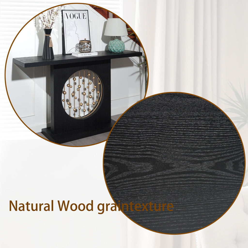 Modern Black Console Table with Gold Accent, Decorative Entryway Table,56in Wood Console Table, Narrow Sofa Table for Entrance, Living Room, Hallway