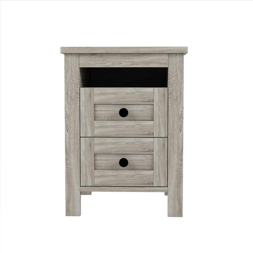 3-Pieces Bedroom Sets Queen Size Farmhouse Platform Bed with Double Sliding Door Storage Headboard and Charging Station, Storage Nightstand and Dresser, Antique Gray(Old SKU HL000092AAG)
