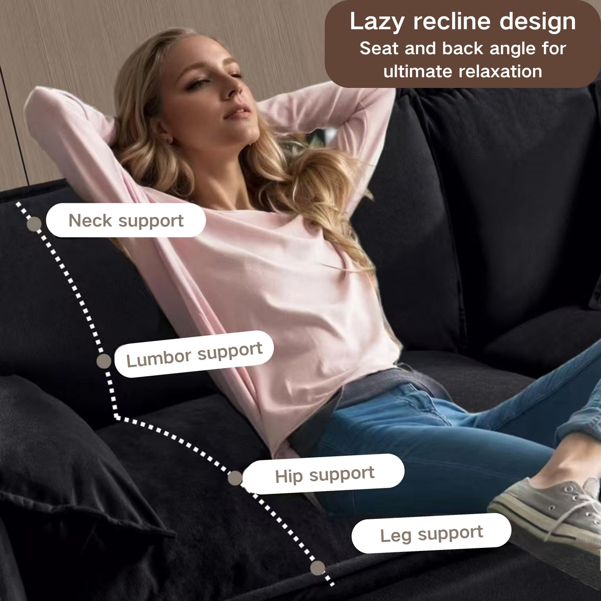 Modular Sectional Sofa, Oversized Deep Seat U Shaped Couch Set for Living Room, 3-Seater Comfy Cloud Couches with 2 Movable Ottomans, DIY Combination, Chenille,Black