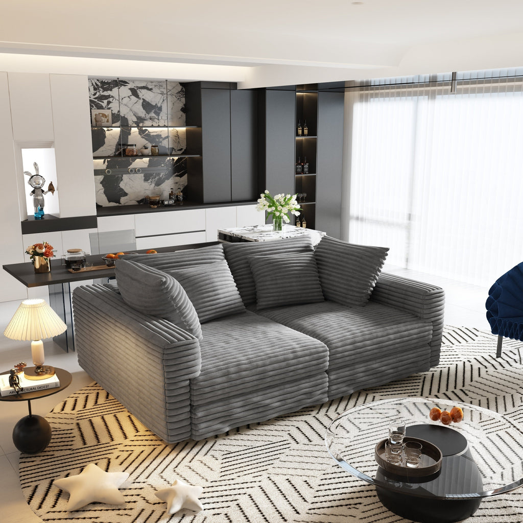 102.4 'Plush Corduroy 4-Seat Sofa,Modern Comfy Upholstered Sofa Cloud Couch,Deep Seat Couches with Soft Pillows and Movable Ottoman,Convertible Sofa Lounge Chair,for Living Room,Apartment,Office,Grey