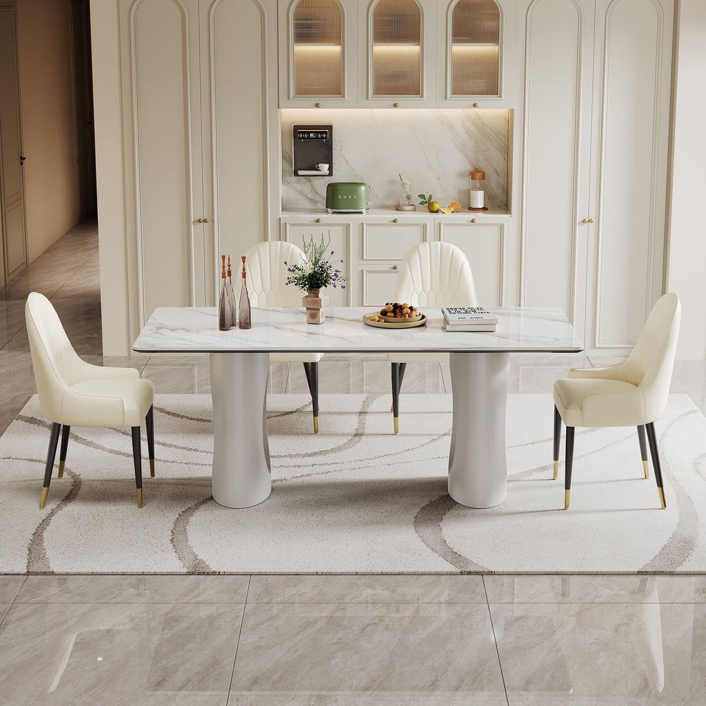 0.47' Thick Sintered Stone Composite Tempered Glass Top Rectangular Dining Table with Carbon Steel Base