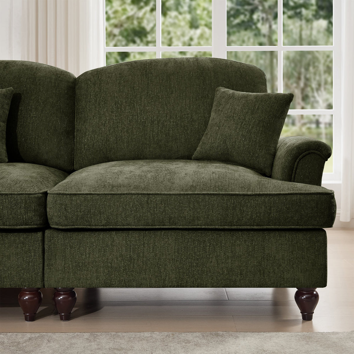 Classic 2 Piece Modular Couch Living Room Sofa Set with Flared Arms and Removable Ruffles Pleats Skirts and Spindle Legs, 2 Seater Sofa + 2-Seat Loveseat Sofa Sets for Living Room,Green